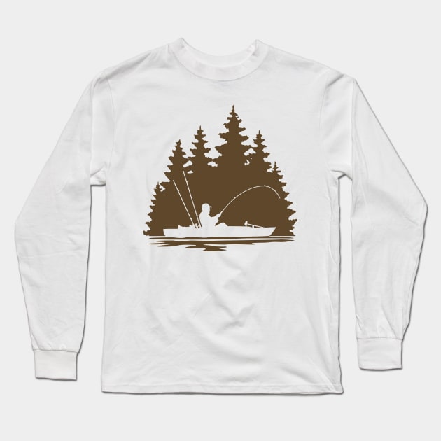 Kayak Fishing Lake Scene Silhouette Long Sleeve T-Shirt by SAMMO